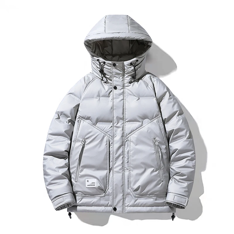 

Outdoor Fashion Camping Down Jacket for Men Winter Warm Hooded Outerwear Quality Windproof Hiking Coats Solid Color All-match