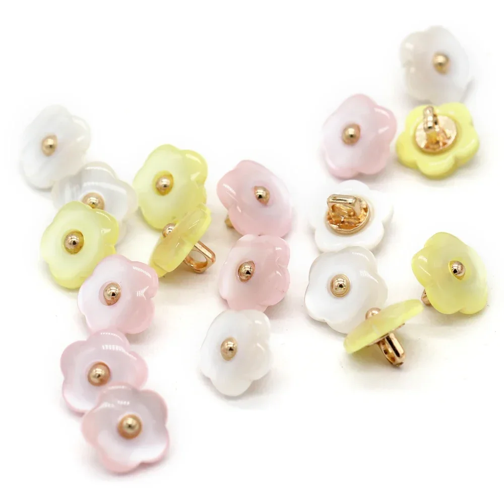 DOTOLLE 20Pcs 11mm Vintage Flower Pearl Metal Shank Buttons for Clothing Shirt Blouse Cuff Collar Pink Green Decorative Button