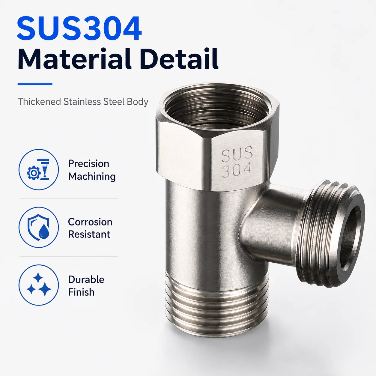 SUS304 Stainless Steel Tee Adapter 1/2 Inch 3 Way T Splitter Coupler Connector Union Tee For Toilet Bidet Shower Bathroom