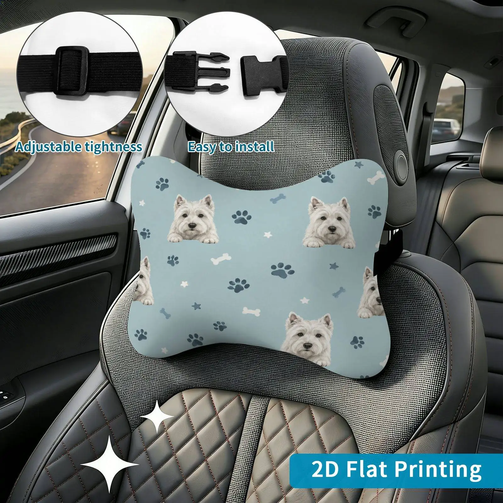 2pcs Dog Paw Bone Pattern Car Seat Headrest, Neck Support Cushion, Suitable For All Seasons Of Car Additions, Dog Lover Theme, T