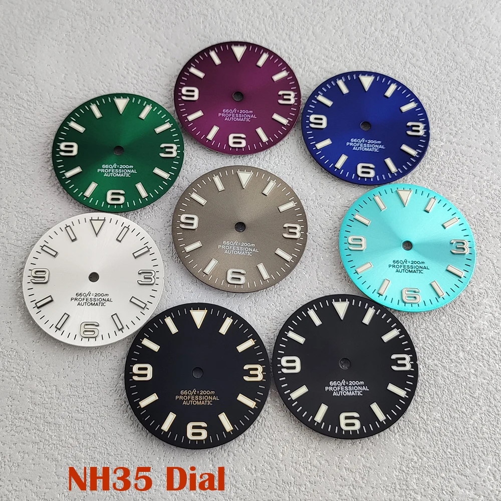 NH35 dial NH35 hands 28mm369 Nails Watch Dial Sun Pattern Modified Dial Green Luminous fit NH35/NH36 Movement Watch Repair Parts