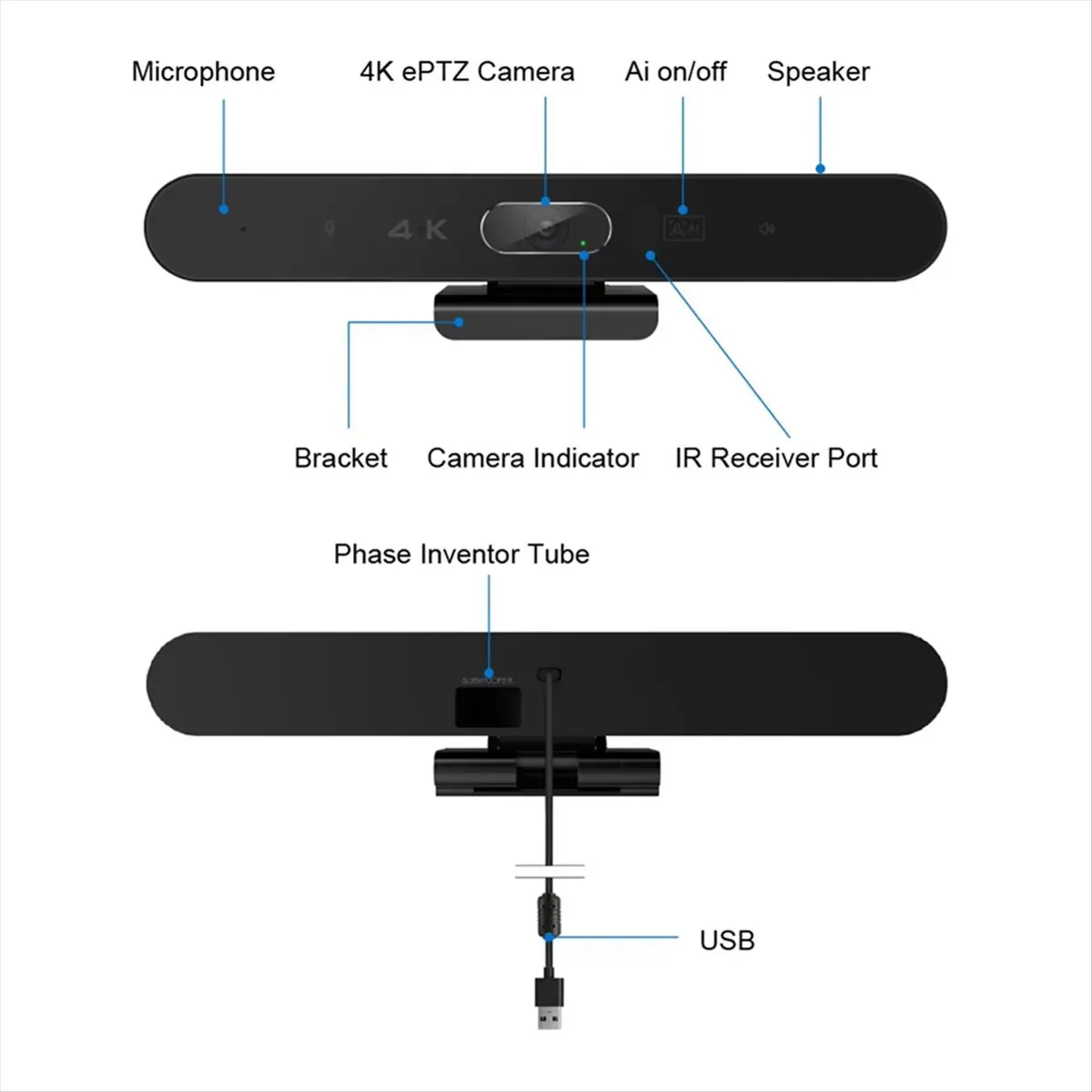 fine 4K Camera USB Webcam Video Conference Camera with Microphone and Speaker AI Face Tracking Auto Focus 360° Voice Pickup
