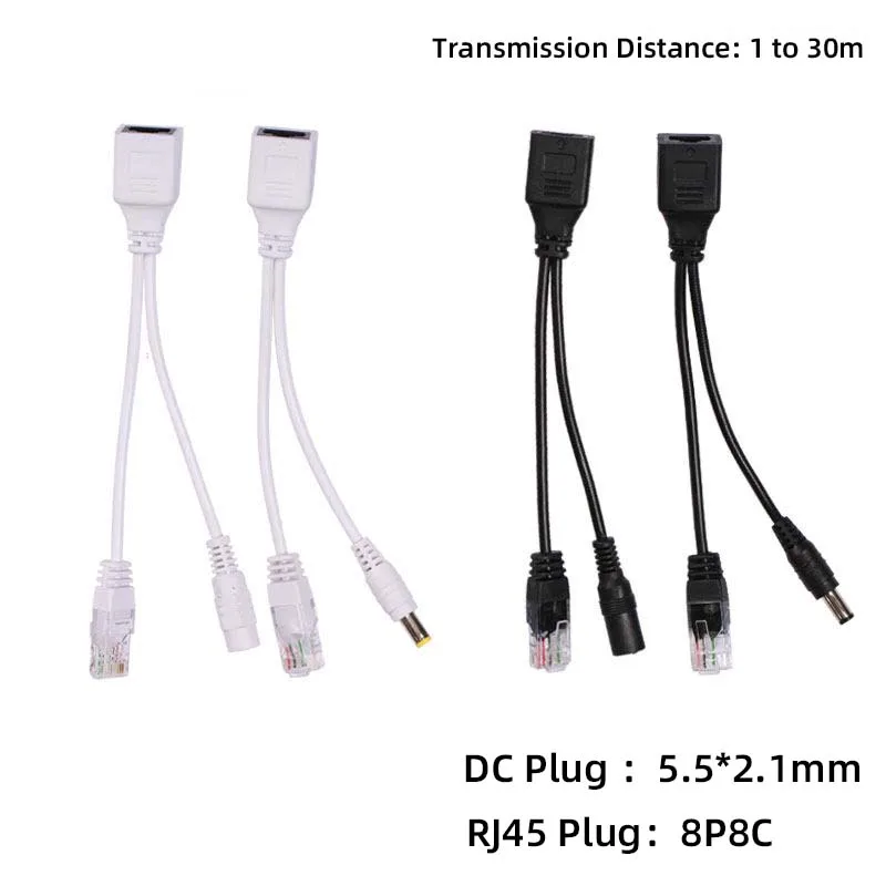 1Pair White/Black Security Surveillance POE Power Module 12V 1-to-2 Ethernet Cable Splitter with Power and Data Transmission