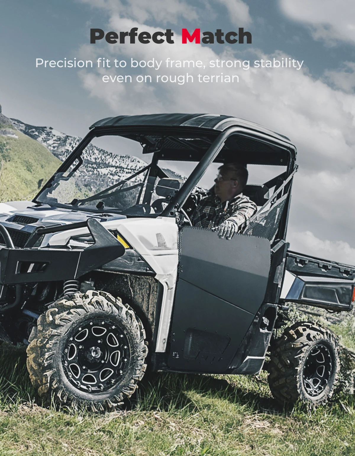 UTV Aluminum Doors Compatible with Polaris Ranger XP 1000 2018-2023 KEMIMOTO Half Doors with Transparent Thickened PC Window