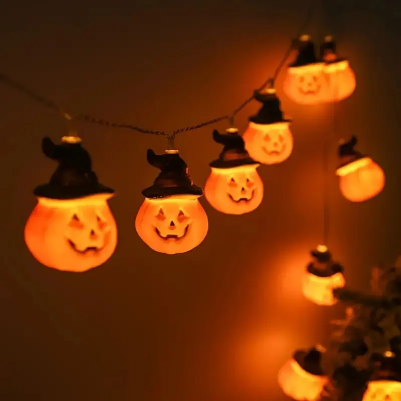 Luci della stringa della lanterna della zucca di Halloween 59.05in 10LED Illuminazione dell'atmosfera Lampada decorativa alimentata a batteria per interni/esterni