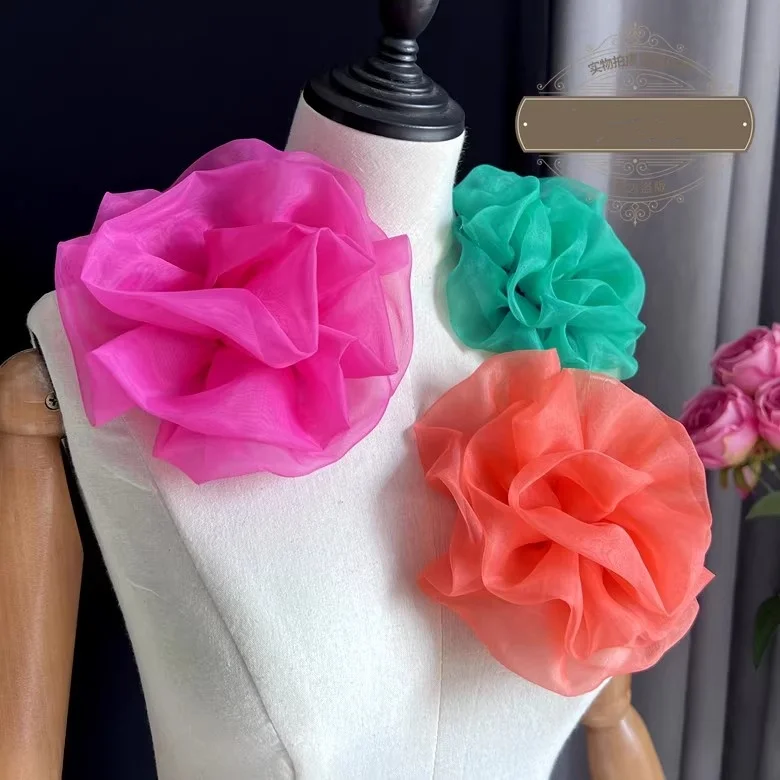 12CM color big flower organza three-dimensional flower performance dress runway headflower designer rose accessories