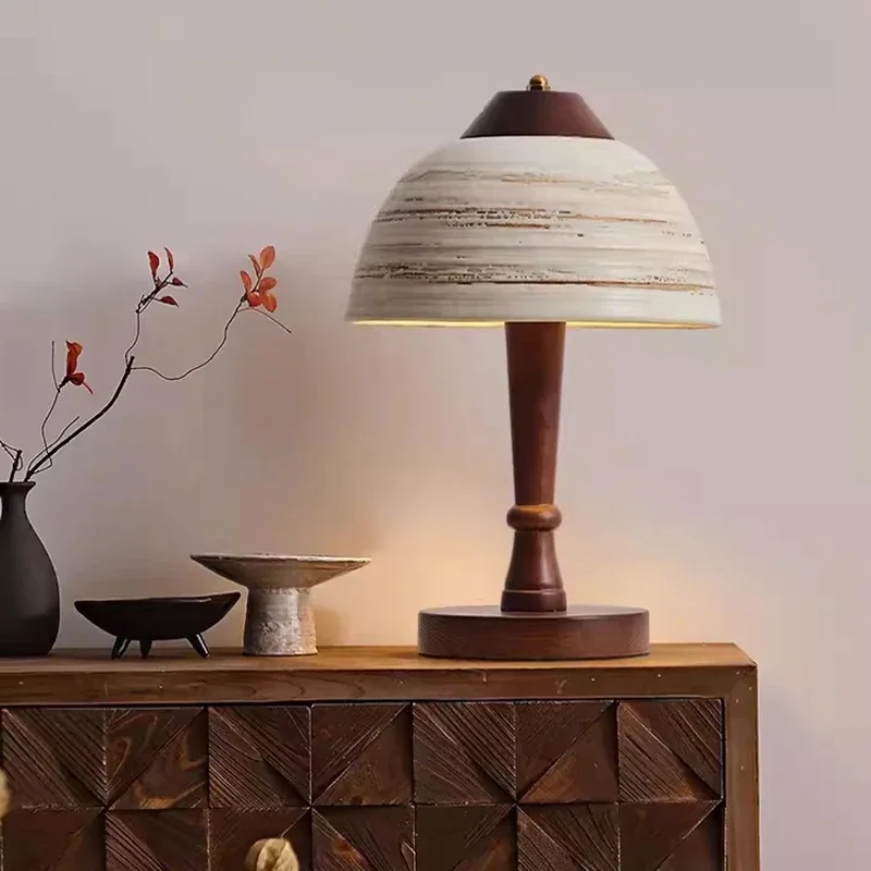 Creative Ceramic Lampshade Desk Lamp Wood Base EU AU US Adapting Plug For Bedroom Parlor Hotel Dining Dropshipping