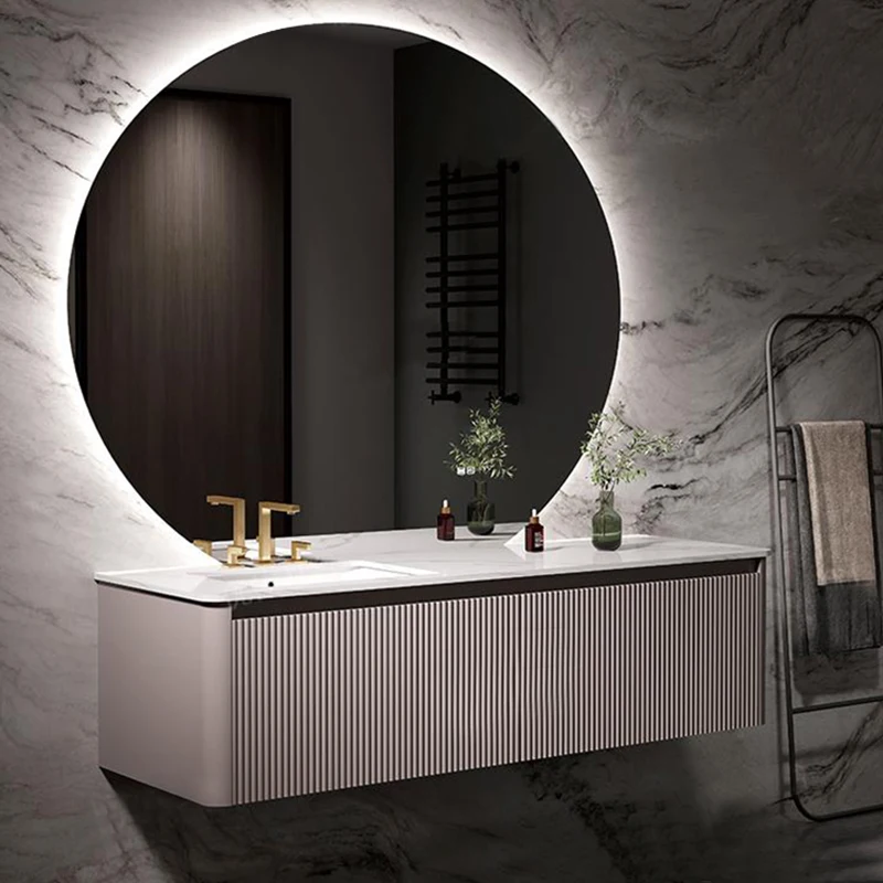 Light luxury solid wood bathroom cabinet combination simple slate bathroom washbasin