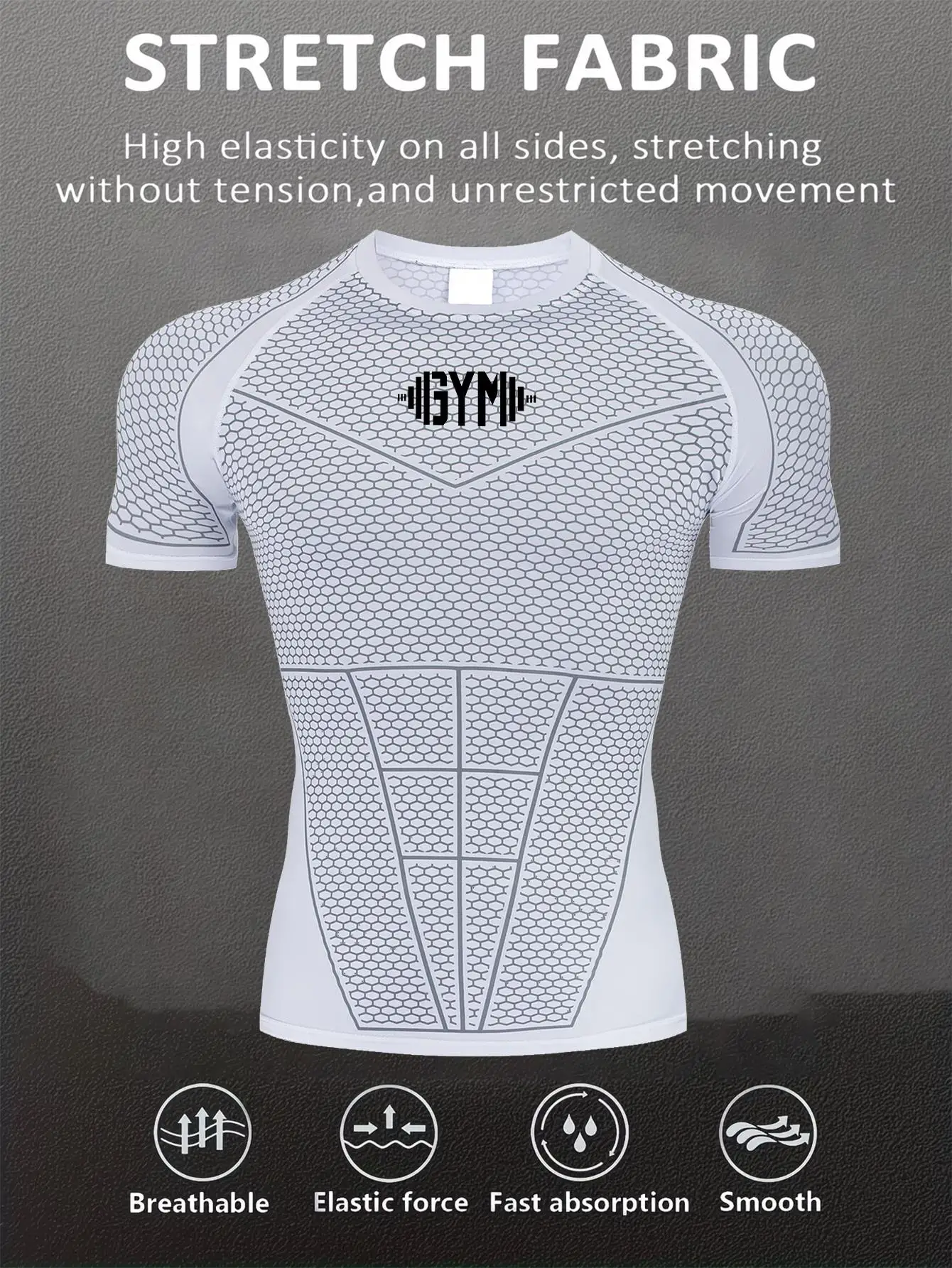 Men's T-Shirt Gym Exercise TShirt Outdoor Running Shirt Tight Fitting Compression Breathable Quick Drying T-Shirts Sports Shirt