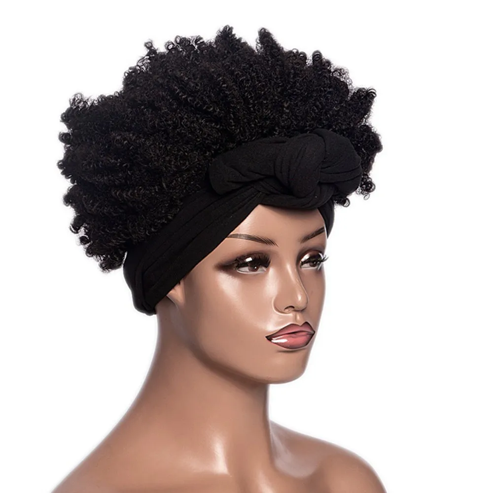 

Women's Short Kinky Curly Afro Textured Headband Wig Heat Resistant Synthetic Cap Wig