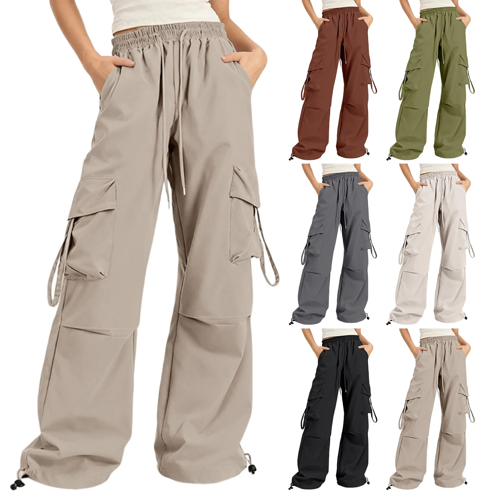 

Женские легкие однотонные брюки-карго с несколькими карманами, модные свободные повседневные универсальные удобные брюки, уличные брюки для альпинизма и пешего туризма