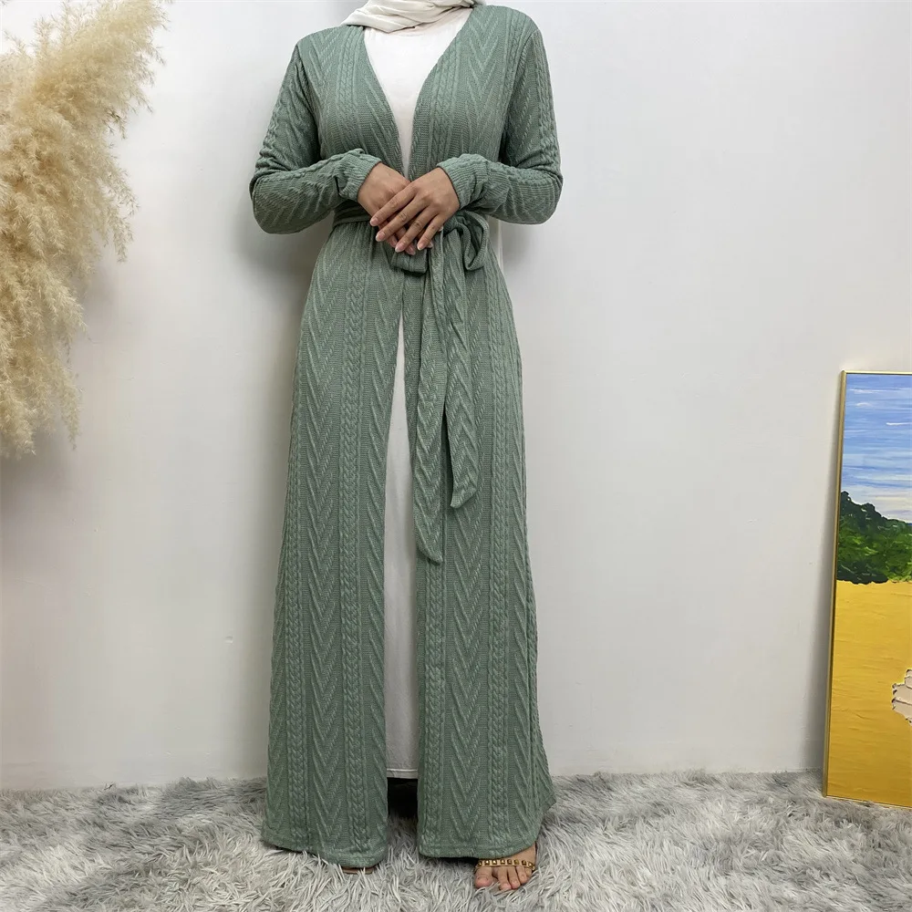 Winter Abaya for Women Knitted Kimono Muslim Sweater Outwear Loose Long Dresses Open Abayas Dubai Islamic Kaftan Hijab Dress