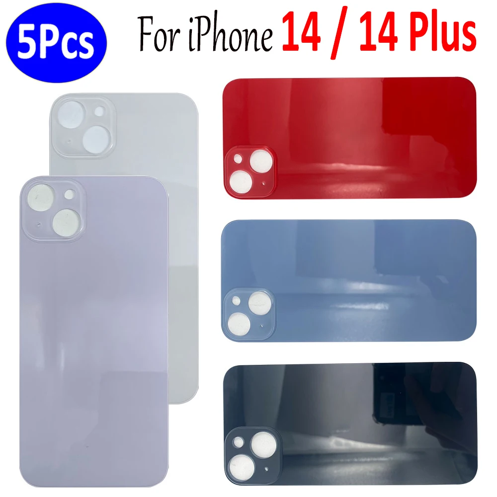 

5 шт., новинка, замена большого отверстия, заднее стекло, задняя крышка корпуса для iPhone 14 / 14 Plus, задняя крышка аккумулятора, стекло