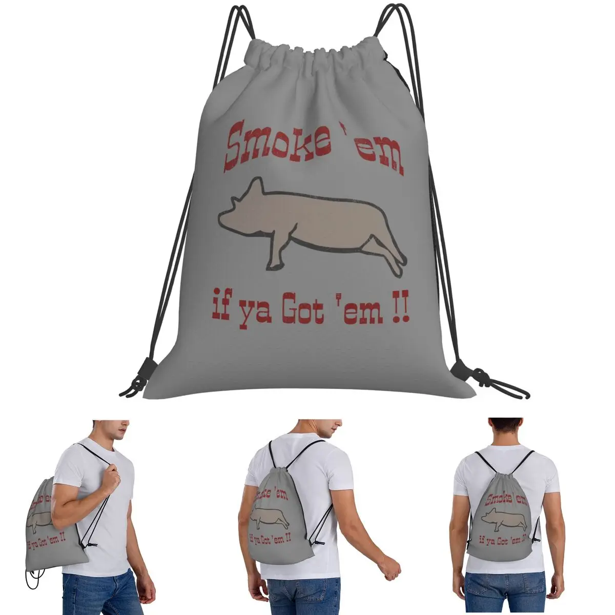 

Smoke 'em Pig Dad Hat BBQ Humor With Swagger Backpacks Multi-function Drawstring Bundle Pocket Sports Bag Book Bags Man Woman