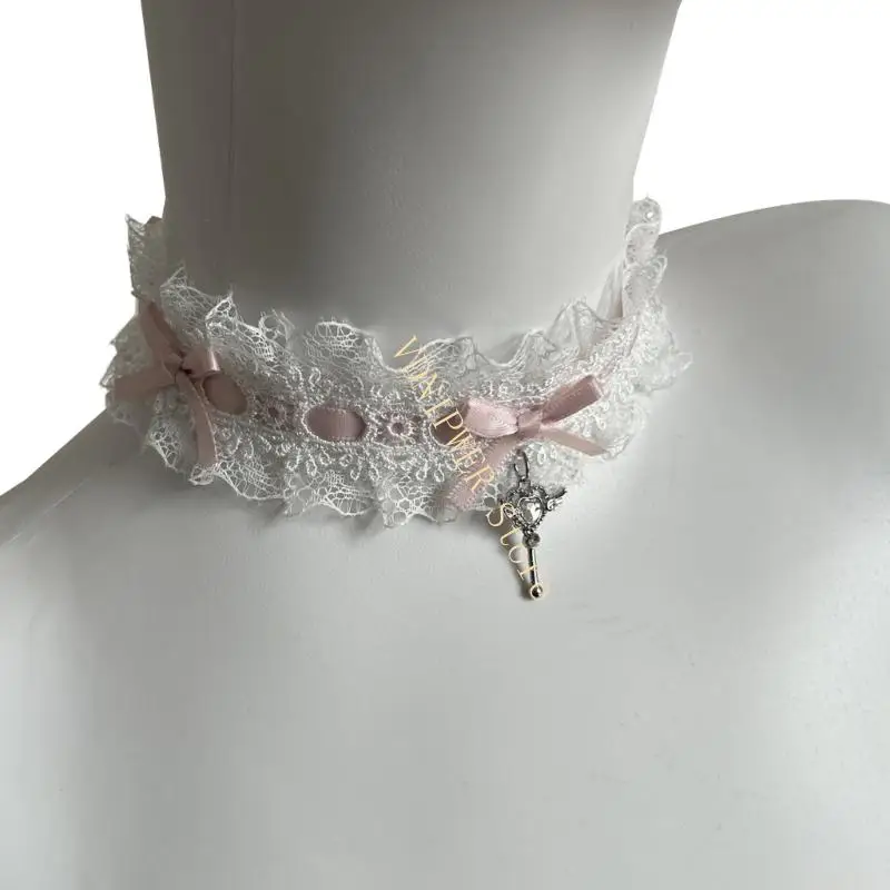 قلادة من الدانتيل قلادة قلادة من الدانتيل مع قلادة مفتاح جناح القلب للنساء D08E #4