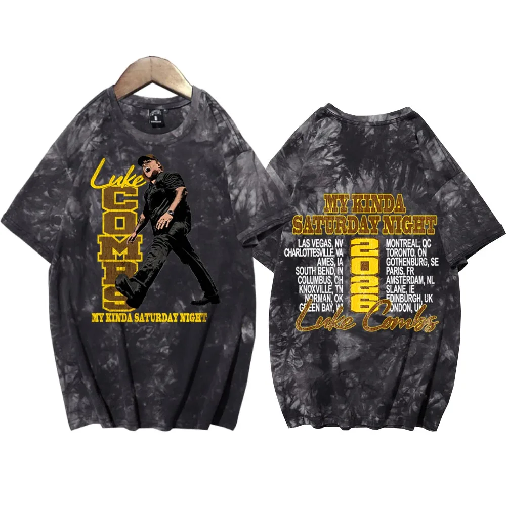 

Футболка Luke-Combs My Kinda Saturday Night Tour 2026 с принтом Tie Dye, мужская и женская, в стиле Harajuku, с круглым вырезом, повседневная, топы