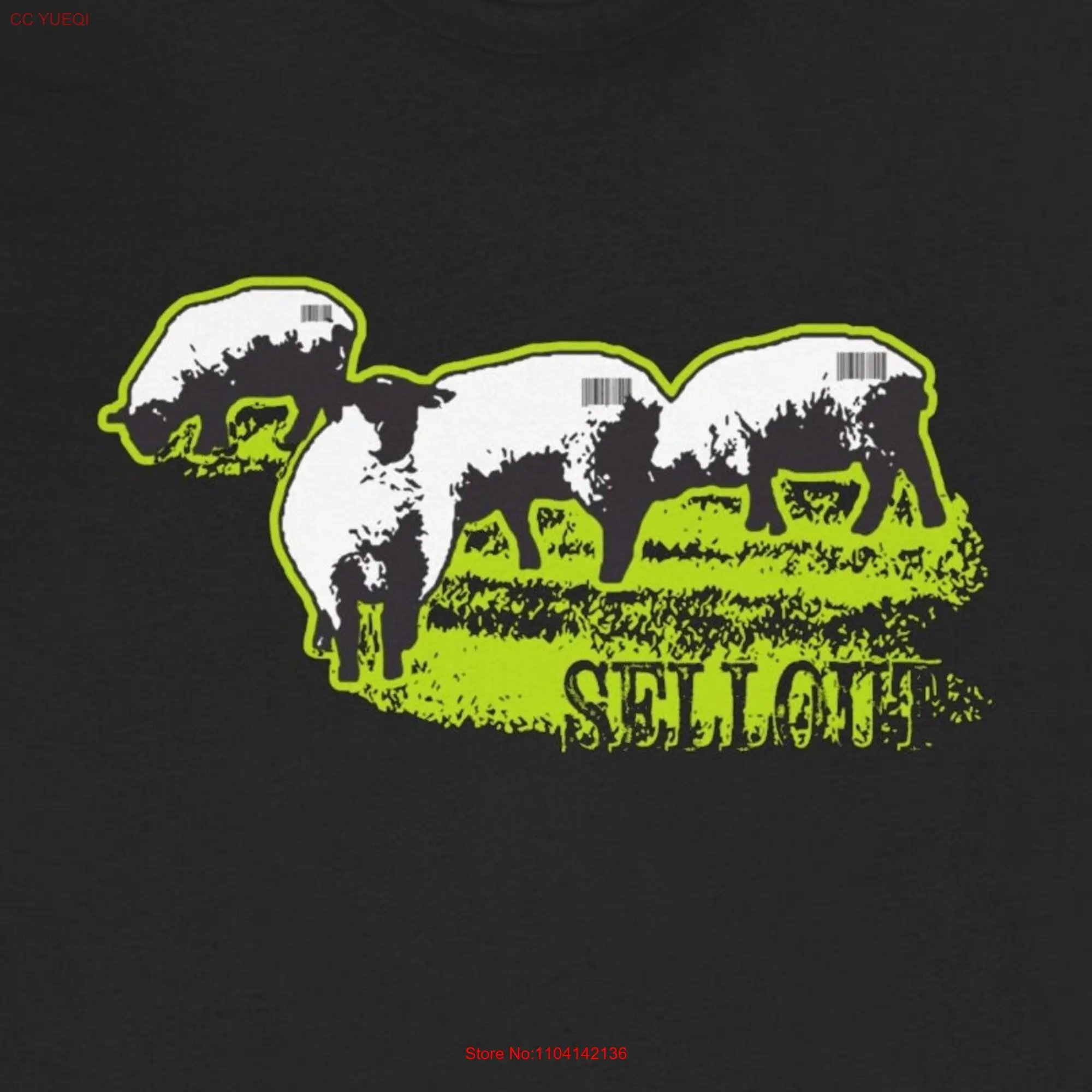 Sell Out Bar Code Sheep Jersey  T Shirt Vintage Retro Look 50s Street Graffiti Art Sarcasm Banksy long or short sleeves