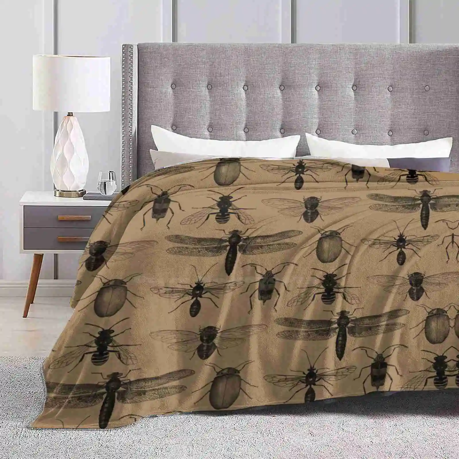 Entomology Studies Pattern Trend Style Funny Fashion Soft Throw Blanket Insects Bugs Flys Beetle Dragonfly Dragonflies Nature