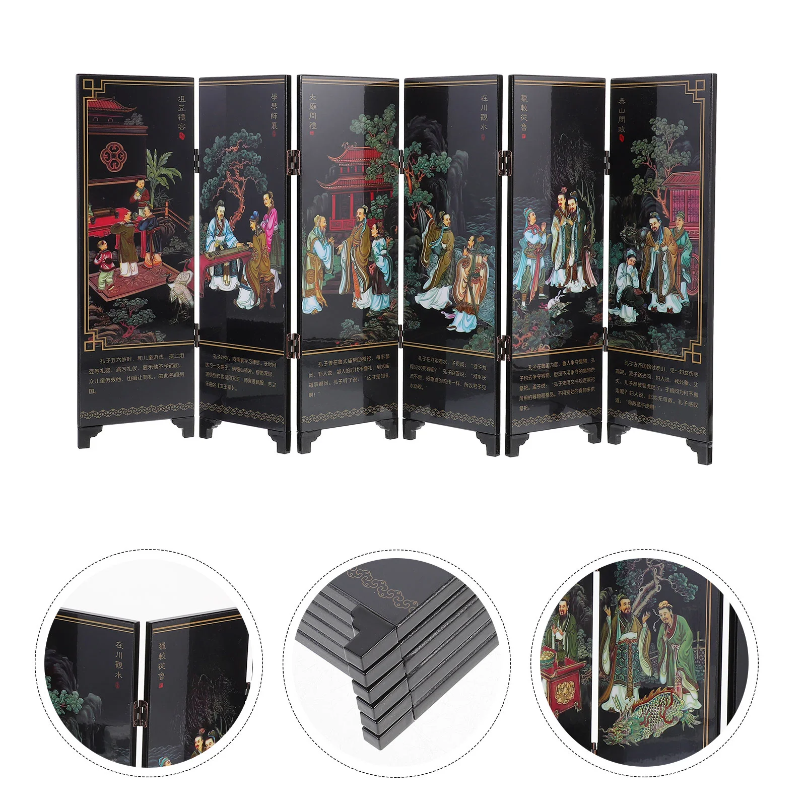 Screen Wooden Craft Panel Playset Chinese Style Folding Decoration Themed Gift for Business Desktop Travel Home