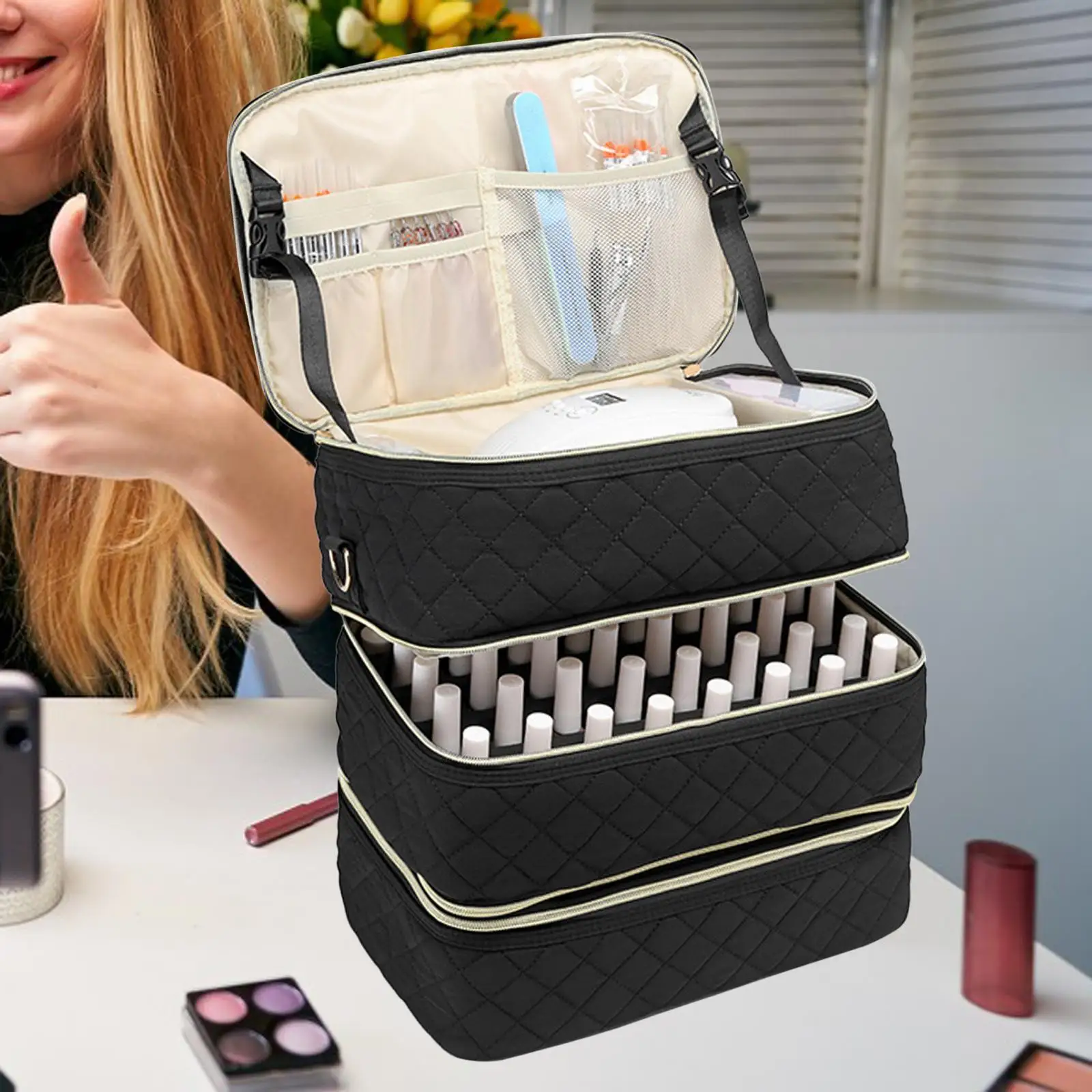 Nail Gel Organizer Case 3 Layers Nail Polish Carrying Case Nail Polish Organizer Bag Holds 60 Bottles for Nail Gel Bottles