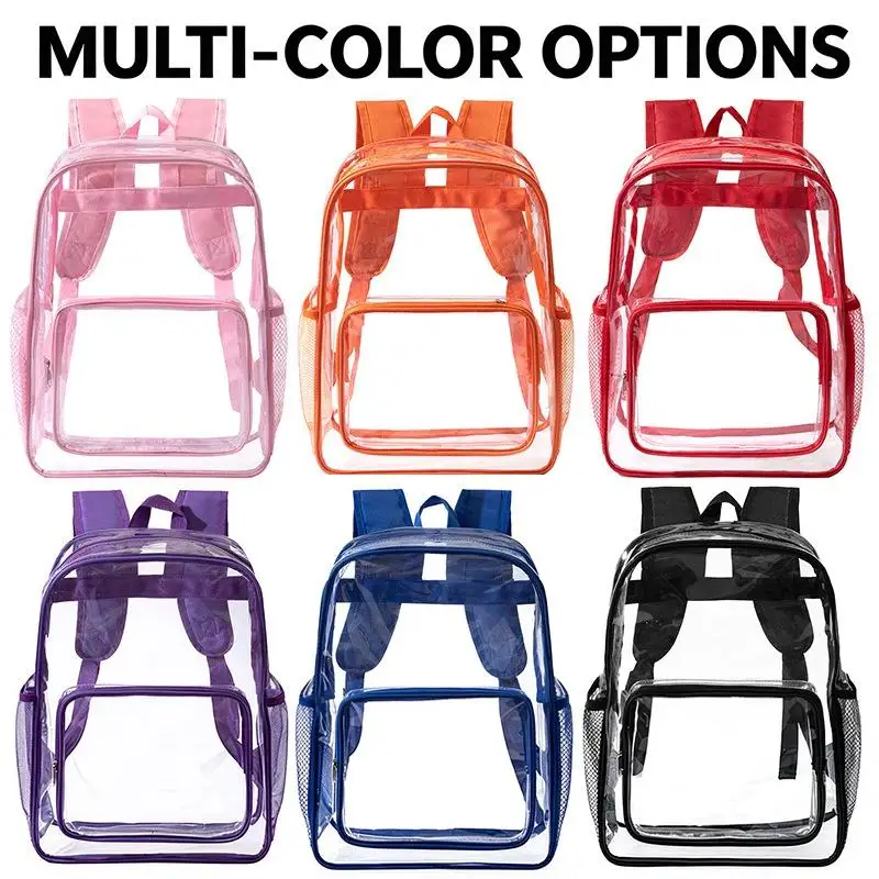 Clear PVC Waterproof Backpack Adjustable Shoulder Straps Transparent Carry Bag for Student College Daily Commute