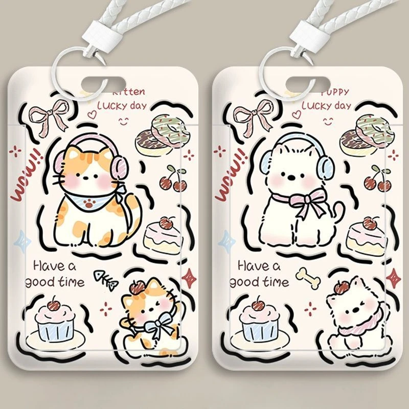 Cartoon Kitten Kpop Idol Card Collect Organizer Stationery Colorful Card Storage Photo Bag Women Badge Holder Keychain Pendant