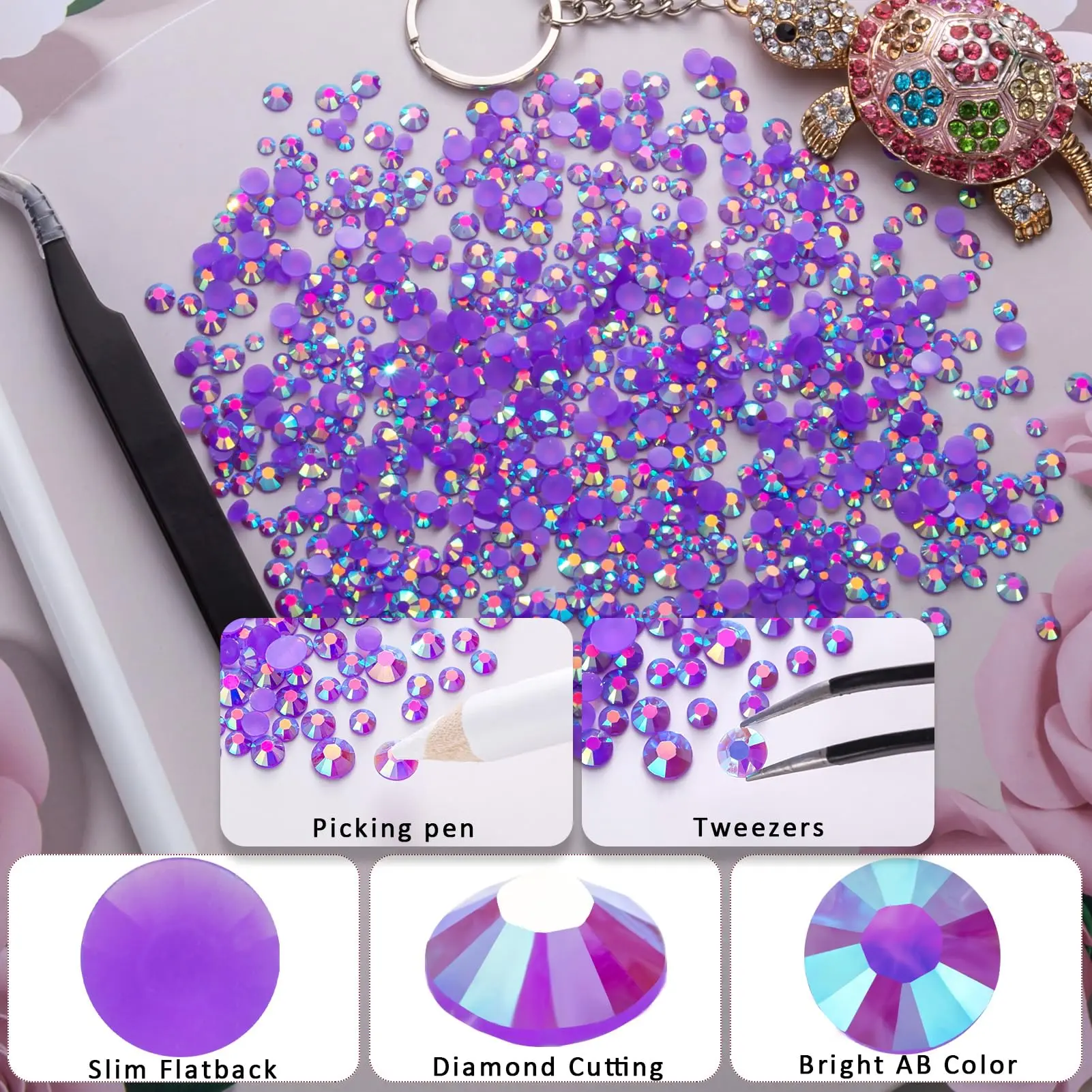 Purple Amethyst Series 2-5mm Wholesale Resin Rhinestones for Clothing Decoration Non Hotfix Glitter Flatback  Crystal Nail Art