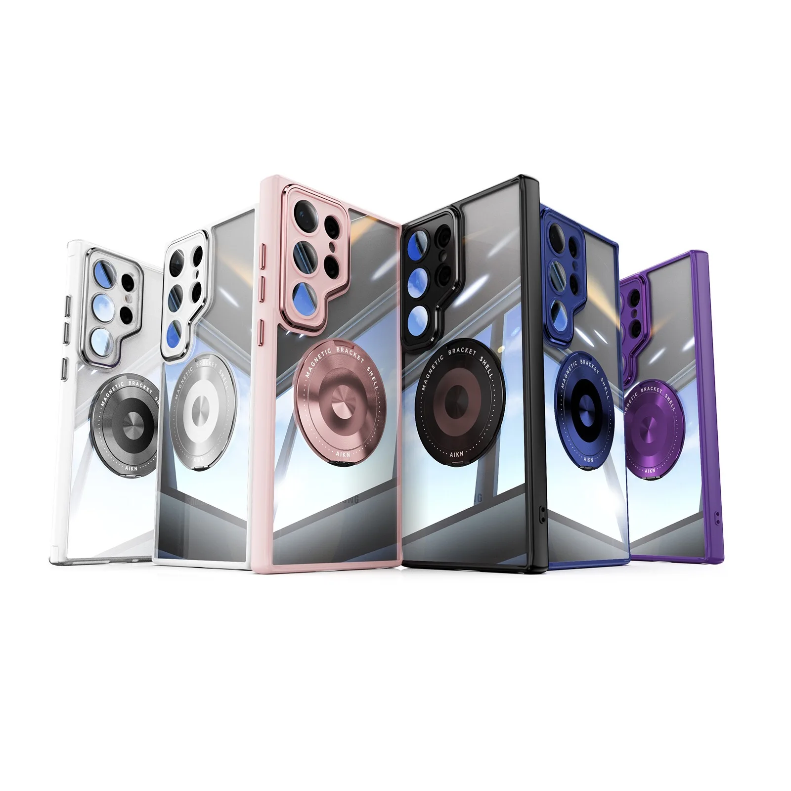 Прозрачный матовый чехол для Samsung Galaxy S25 Ultra S24 Plus S23, силиконовая рамка, магнитный вращающийся чехол с подставкой-держателем
