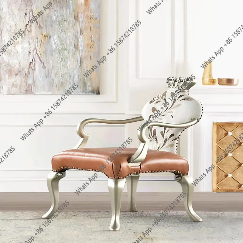 Ss American All-solid Wood Sofa Chair French Engraved Single Chair Light Luxury Crown Living Room Home