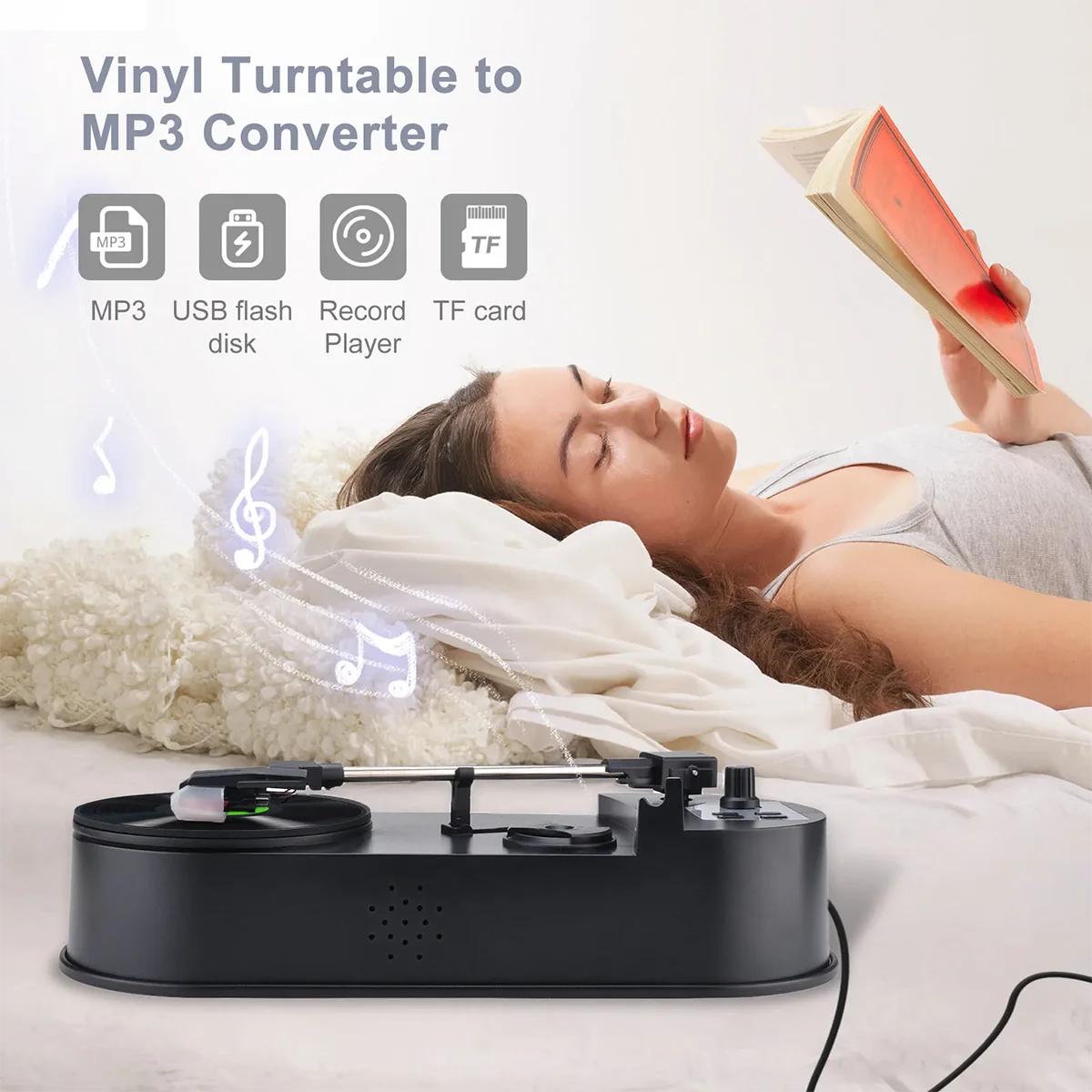 Mini Vinyl Record Player Turntable with USB to MP3 Recording Dual Speed Portable Phonograph 33-45 RPM Turntable Player Converter