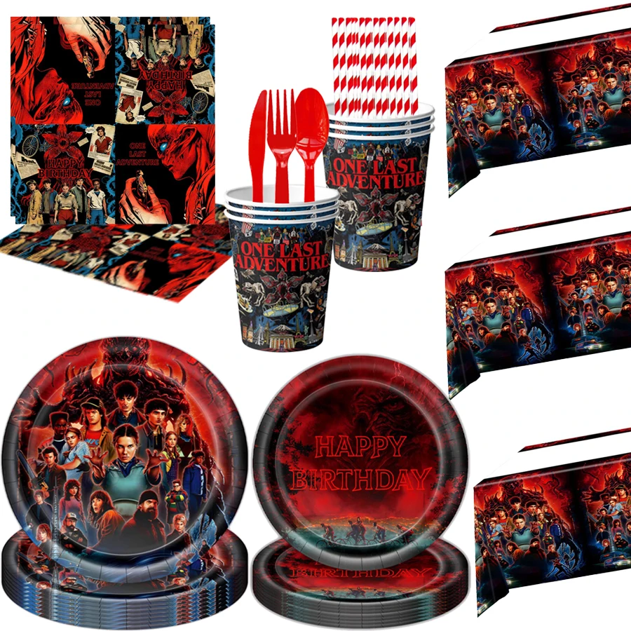 

Demogorgon Chomper Horror Movie Kids Birthday Party Decoration Disposable Tableware Set Tablecloths Banner Party Supplies