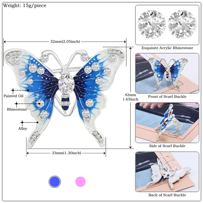 Enamel Butterfly Scarf Buckle Wedding Hoop Scarf Brooches for Women Scarf Clip Accessories Party Cape Button Ornaments Love Gift