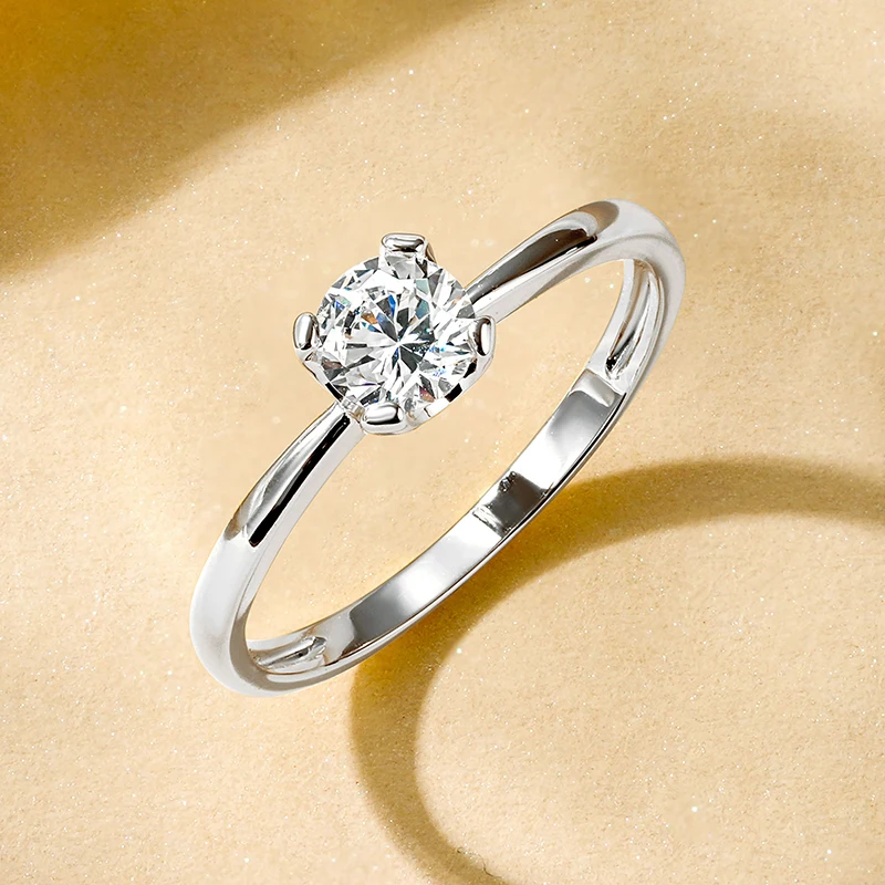 Rrjzz Runder Solitär-Moissanit-Diamant-Verlobungsring in Silber- und Goldfarbe, Zeitlose Eheringe für Frauen, Leichterer Schmuck – Detail 12