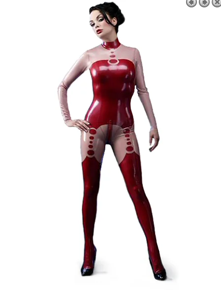 

Latex Rubber 100%Gummmi Red transparent color patchwork Jumpsuit party role play racing uniform sexy Handmade 0.4mm XS-XXL