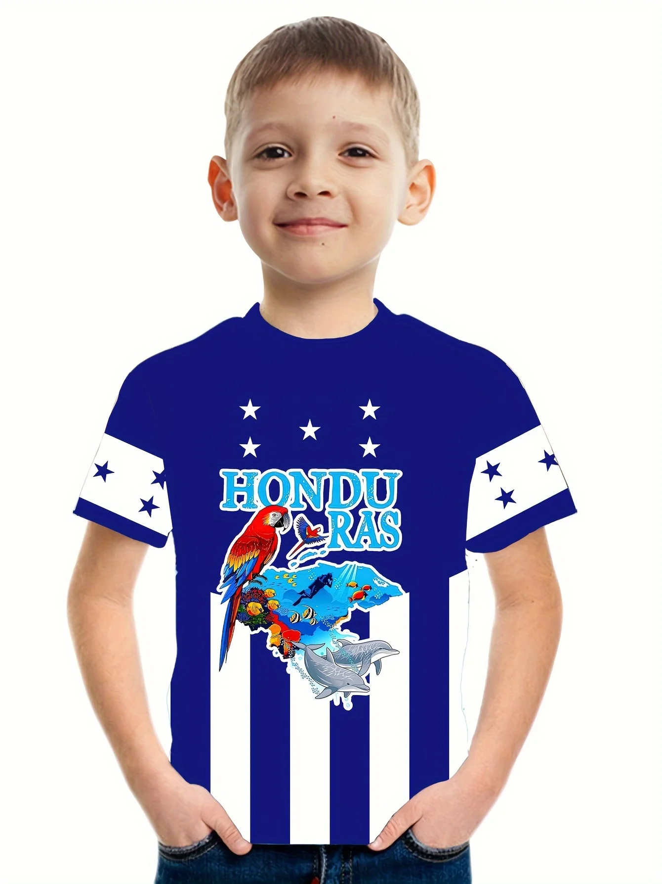 Children 100 Cotton T-shirt Cool Honduras Parrot 3D Print BoysT-shirt Casual Comfy Short Sleeve Tee Tops Boys Clothes