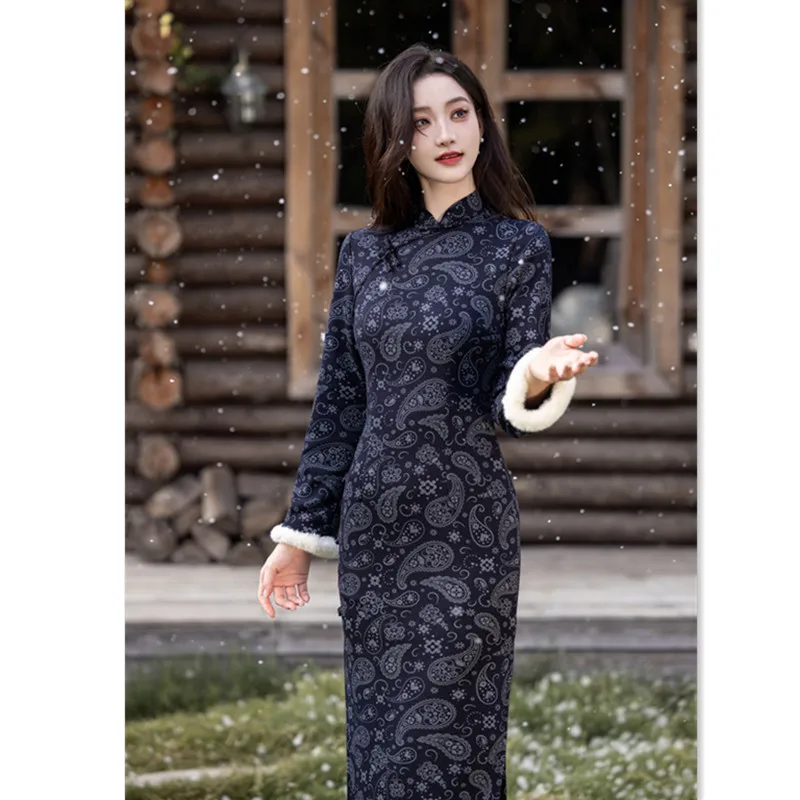 Yourqipao الصينية التقليدية شيونغسام بأكمام طويلة 2026 فستان سهرة تشيباو الشتوي للنساء #4