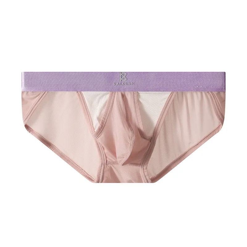 Men's Sexy Brief Youth Low Waist U  Convex Pouch Side Opeing Panties Gays Penis Bulge Separation Ice Silk Mesh Breathable Tangas