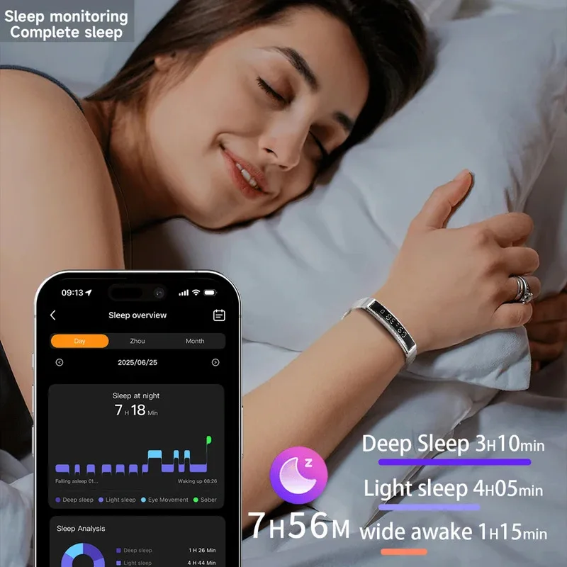 야외 스마트 팔찌 심박수 수면 건강 모니터링 지능형 디스플레이 초박형 손목 밴드 방수 통화 알림 여성용