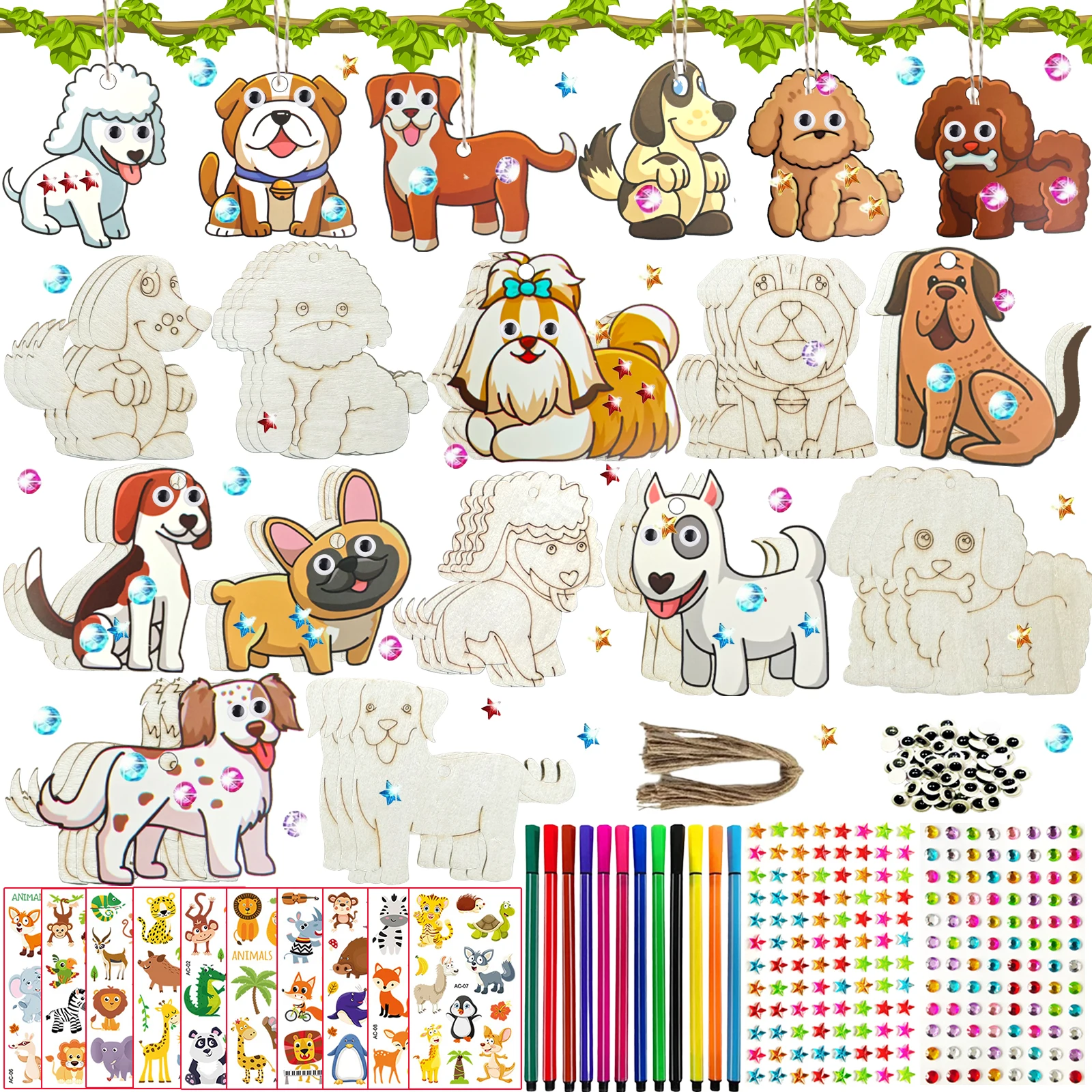 284 dog themed animal woodworking kits, 24 unpainted wooden dogs, wooden crafts, DIY crafts, and decorations for birthday partie