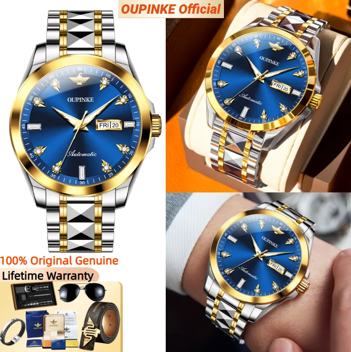 

OUPINKE Original Automatic Mechanical Men's Watch Deep Waterproof Night Light Automatic Date Men's Watch