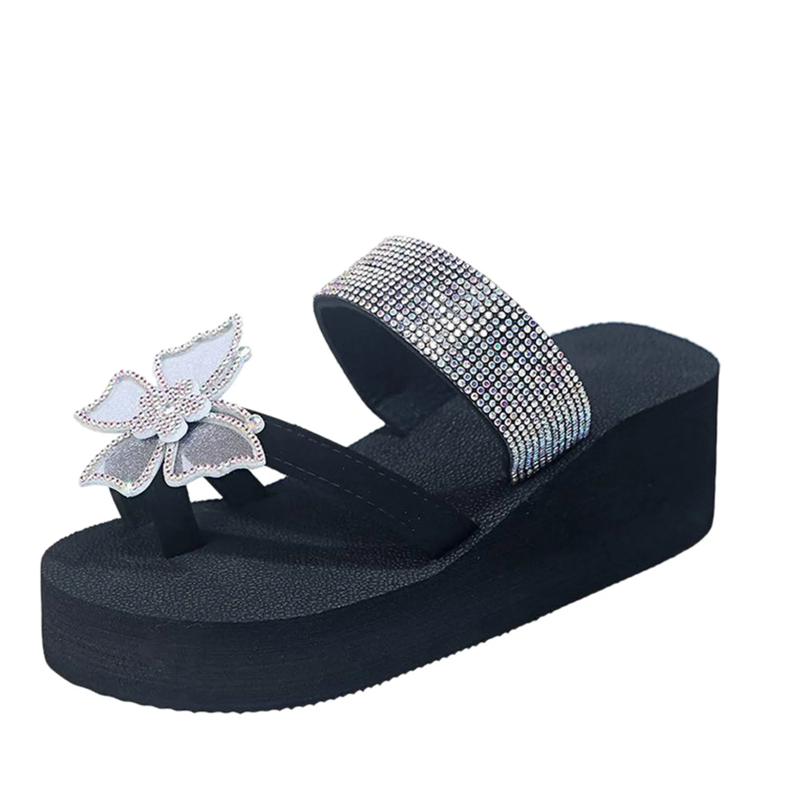 Sandalias de verano con diamantes de imitación para mujer, zapatos de playa informales de estilo bohemio, zapatillas de cuña, chanclas femeninas 42