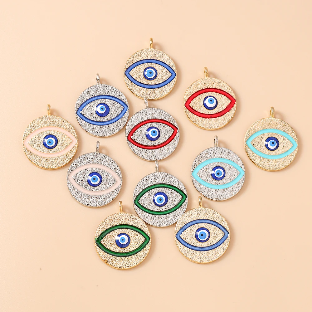 Leslie 10 Stück 22 x 26 mm vergoldete türkische Glücksbringer mit blauen Augen für DIY-Ohrringe, Halsketten, Anhänger, Basteln, Schmuckherstellung
