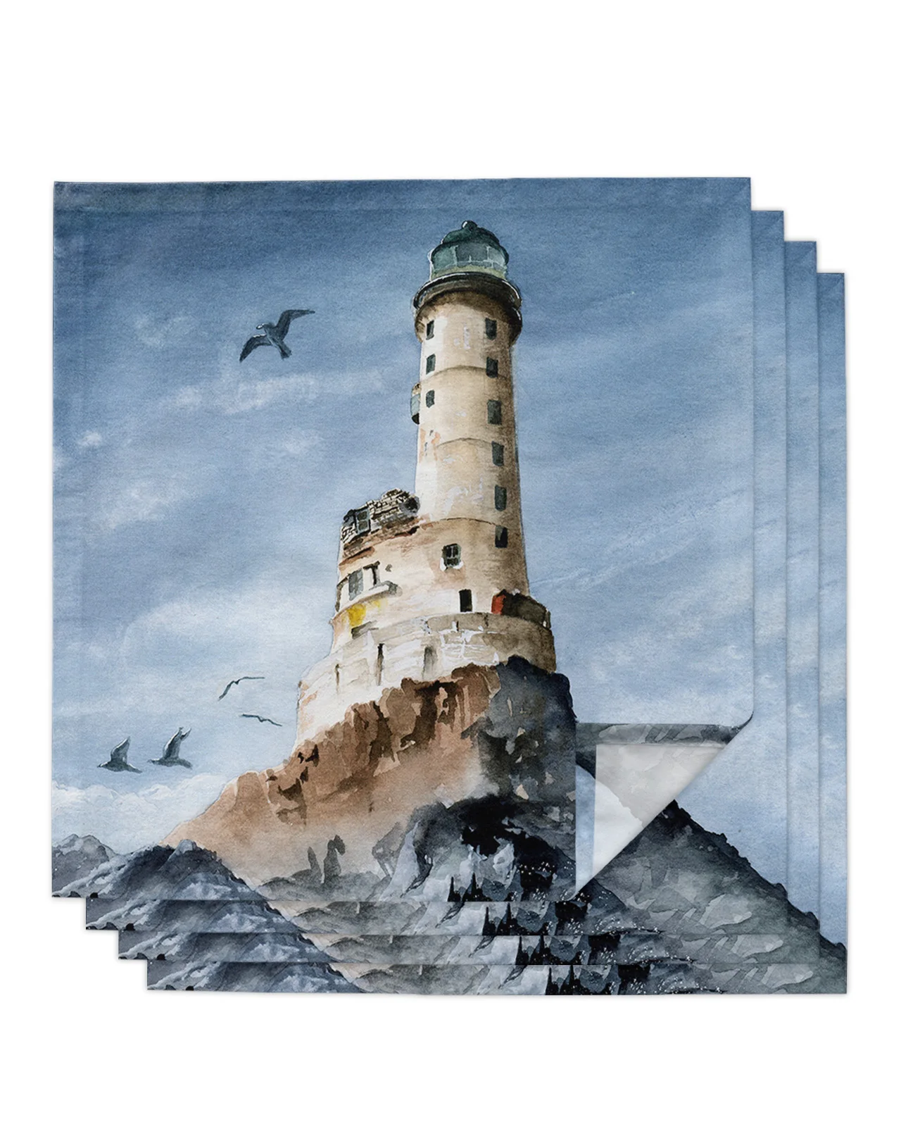 

Lighthouse Island Vintage Watercolor Table Napkins Cloth Set Handkerchief Wedding Party Placemat Holiday Banquet Tea Napkins