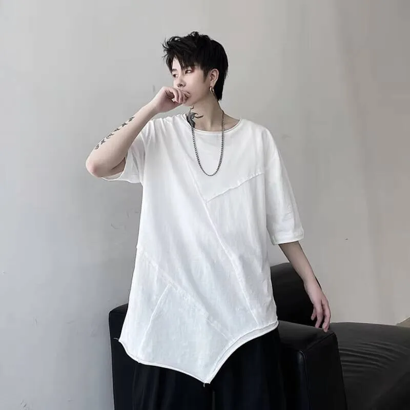 

Мужская повседневная короткая асимметричная женская футболка с рукавами и рукавами в стиле хип-хоп, повседневная свободная футболка большого размера