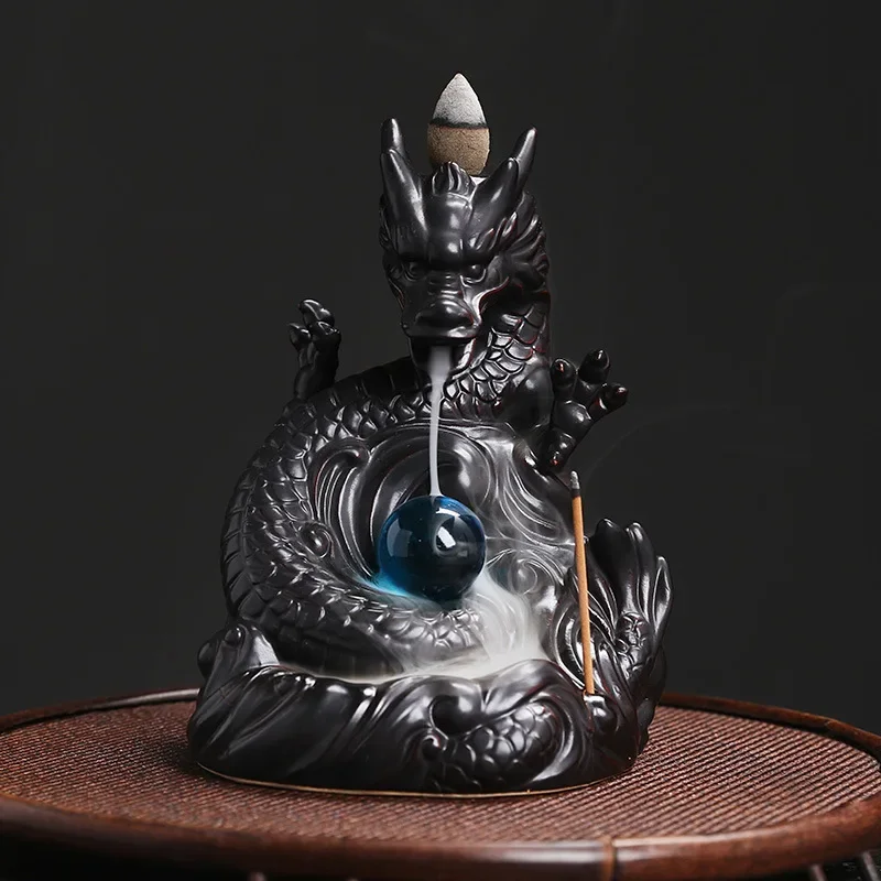 

Original classic Chinese dragon backflow incense burner creative ceramic large dragon play beads incense burner home ornament