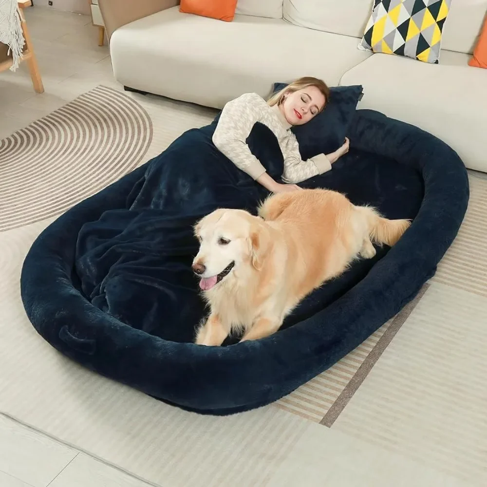 72“x48”x10“Dog Bed for Humans With Memory Foam Human Size Dog Bed With Supportive Mat Storage Pocket Convertible Sofa Dark