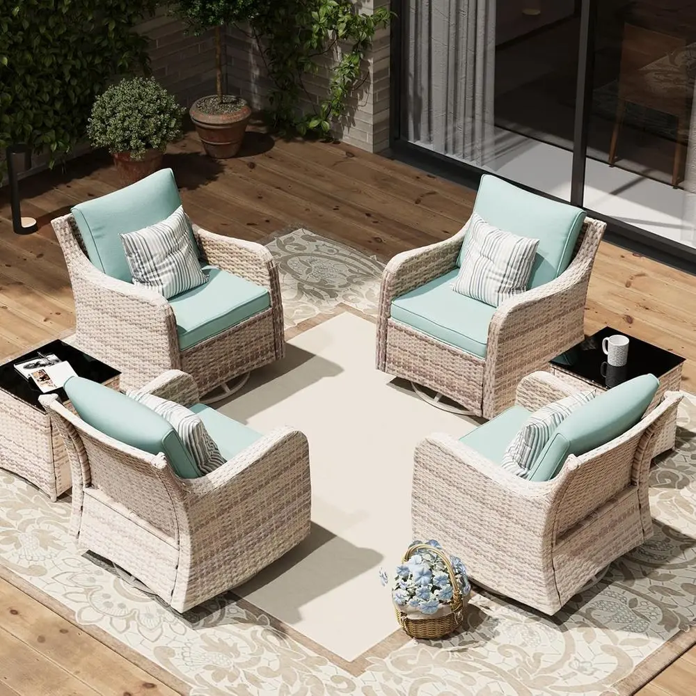 

6-Piece Swivel Patio Furniture Set with 4 Rocking Chairs and 2 Side Tables (Blue)