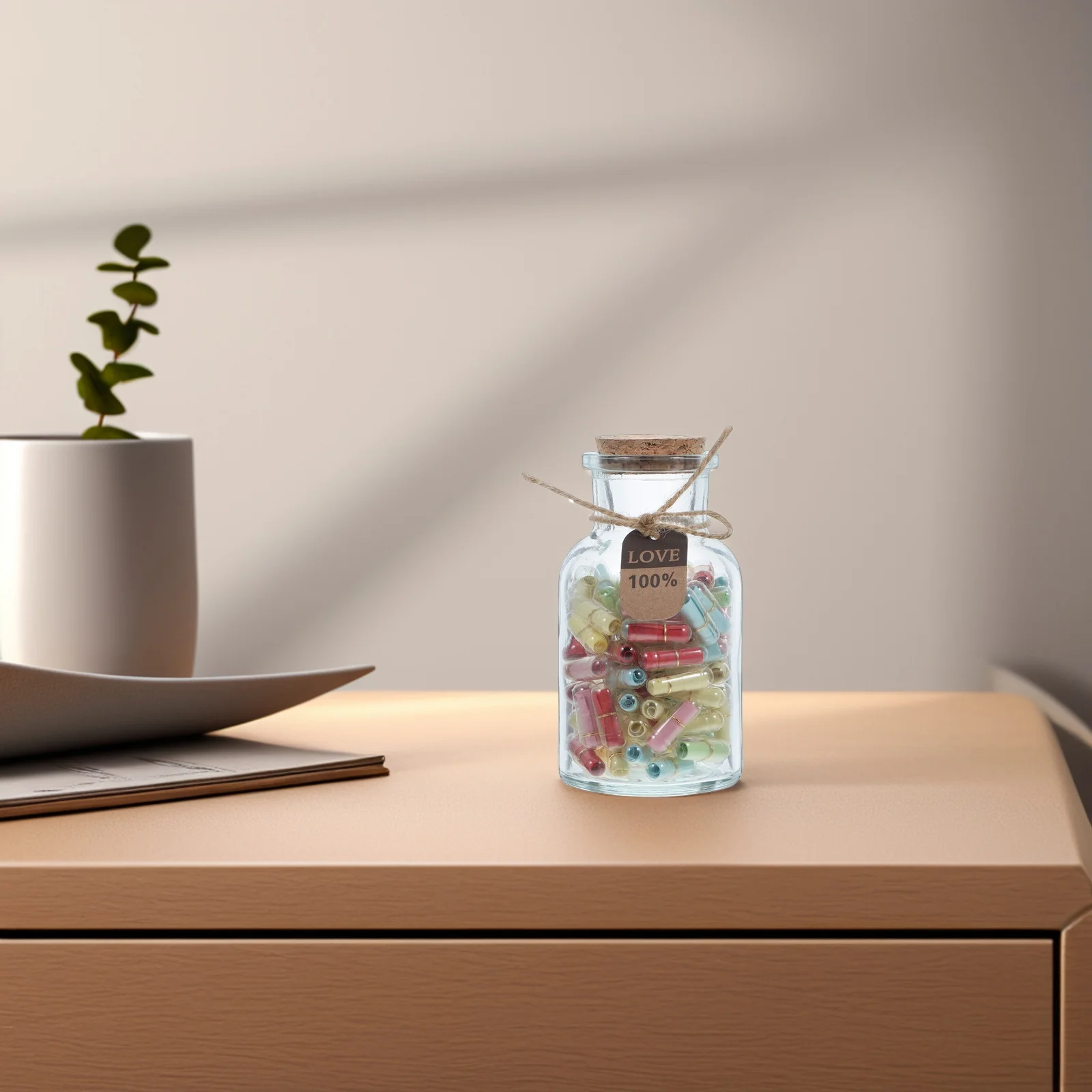 

1Set Small Glass Jars Heart Shaped Capsules Notes Origami Decorative Containers Couples Presents