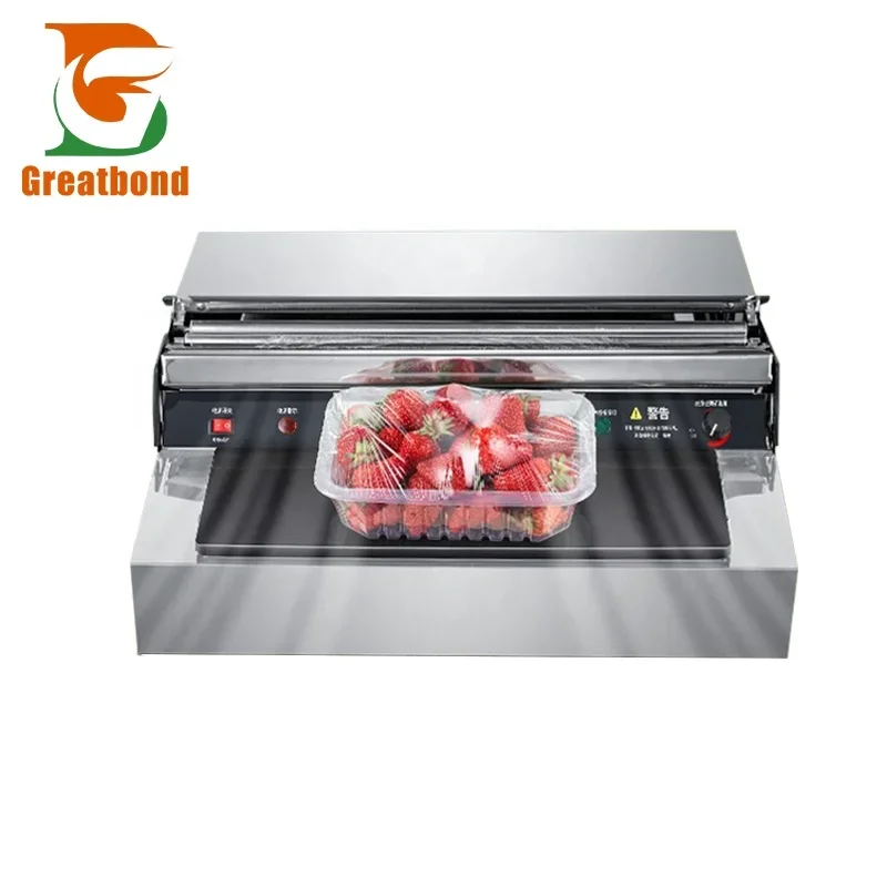 Best Price Semi-automatic Supermarket Handheld Food Meat Cheese Fruit TableTop Cling Film Wrap Cutting Sealing Packaging Machine