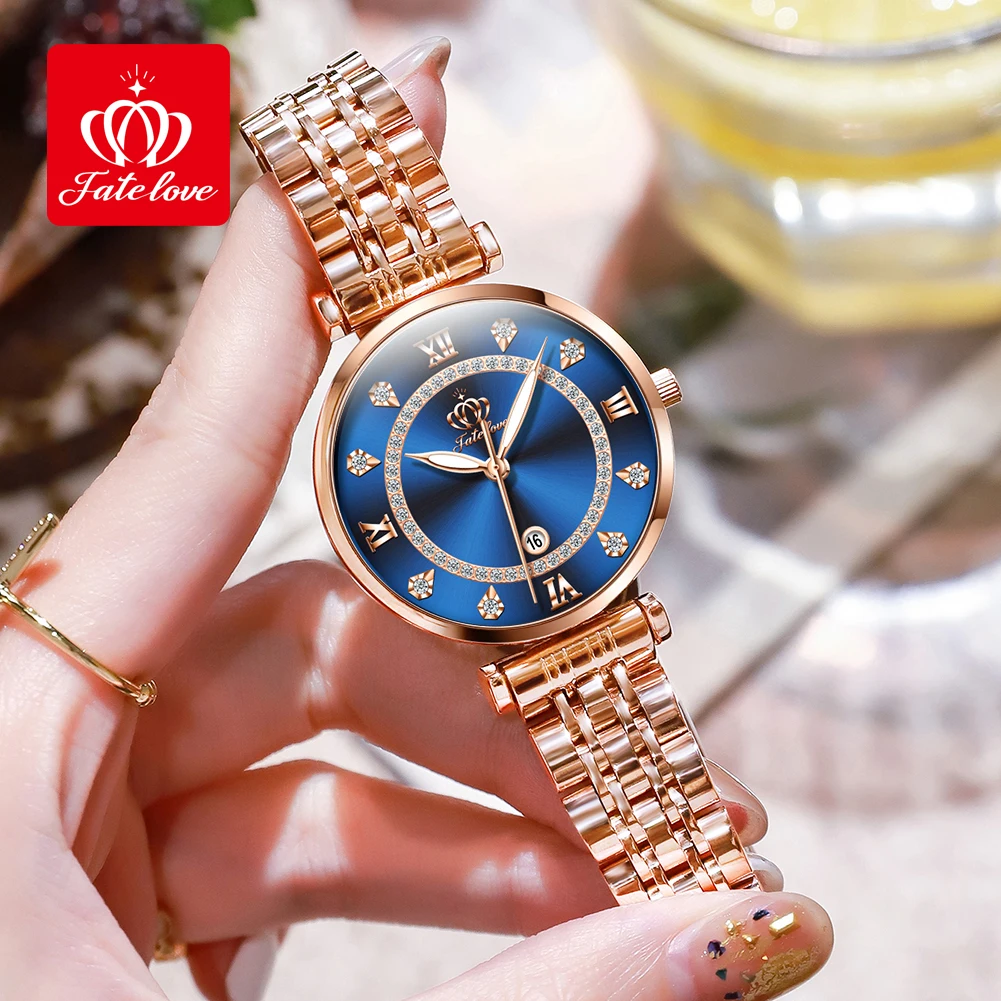 Женские кварцевые часы 5866 со стальной полосой и инкрустированными бриллиантами